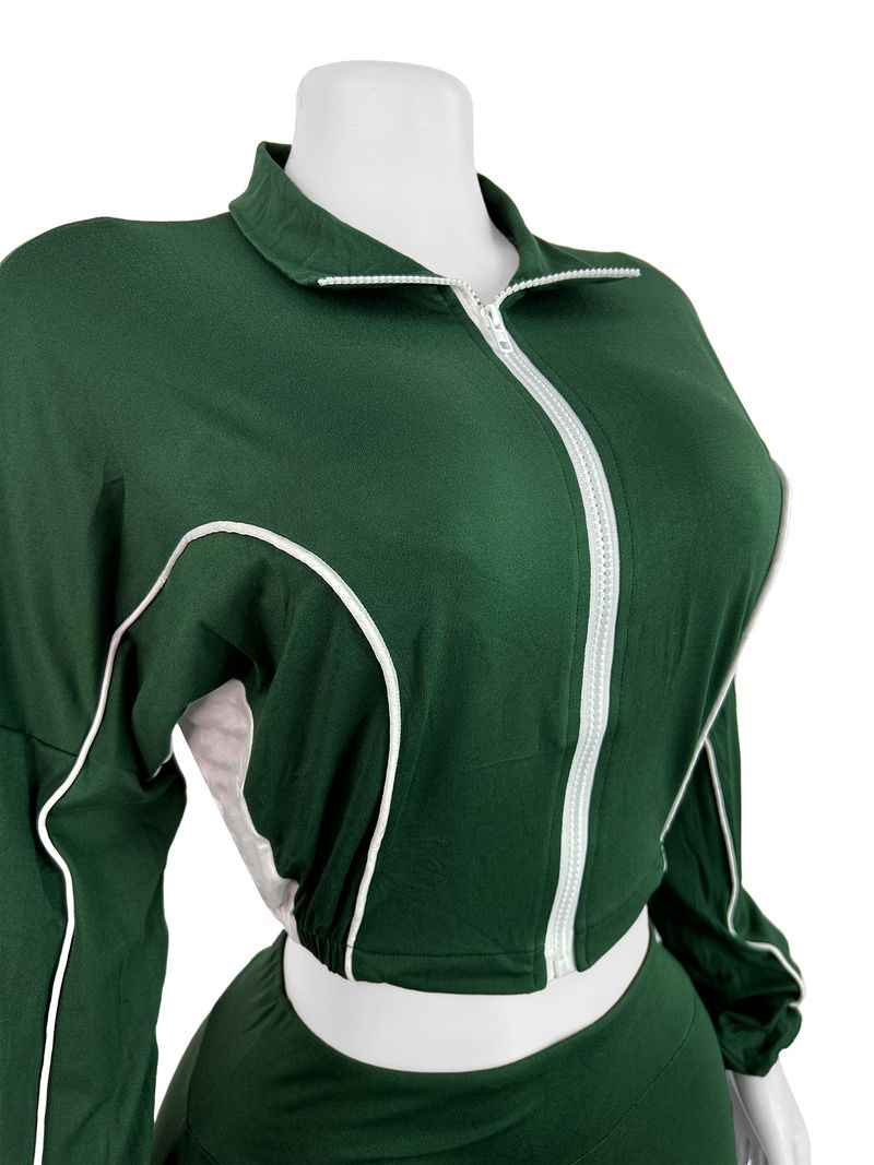 Women's Stylish Two-Tone Contrast Stitching Zip-Front Flared Pants Set – Trendy Office & Casual Outfit_voghion.com