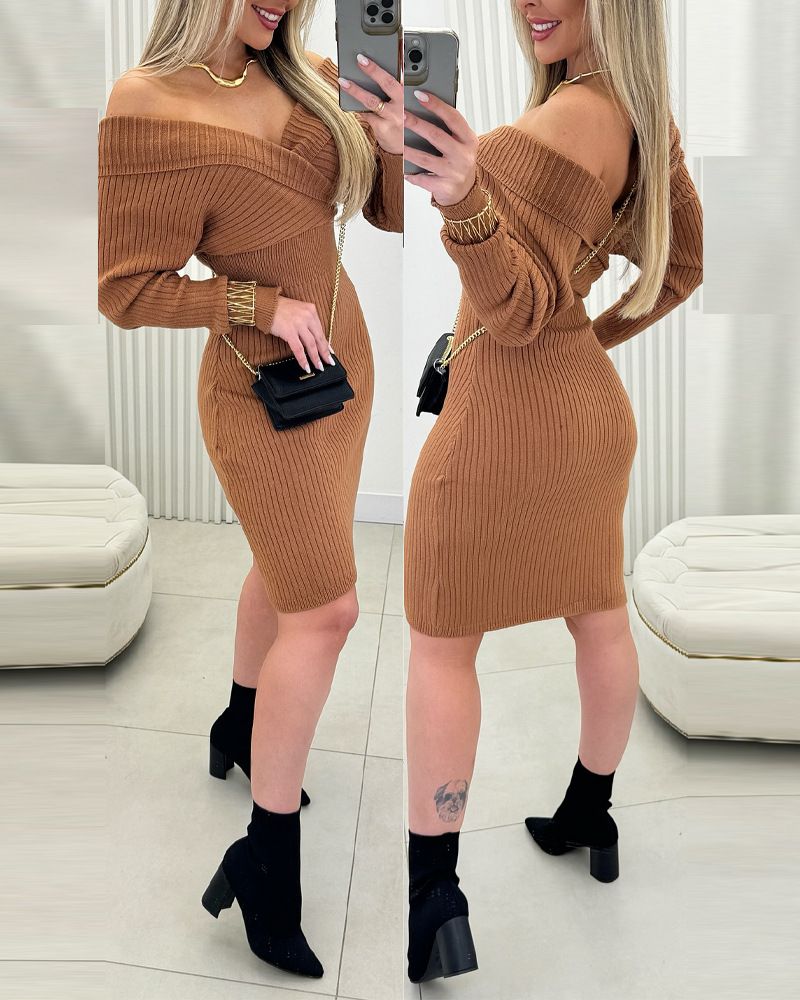 Women's Clothing new full size spot off shoulder wool tight dress_voghion.com