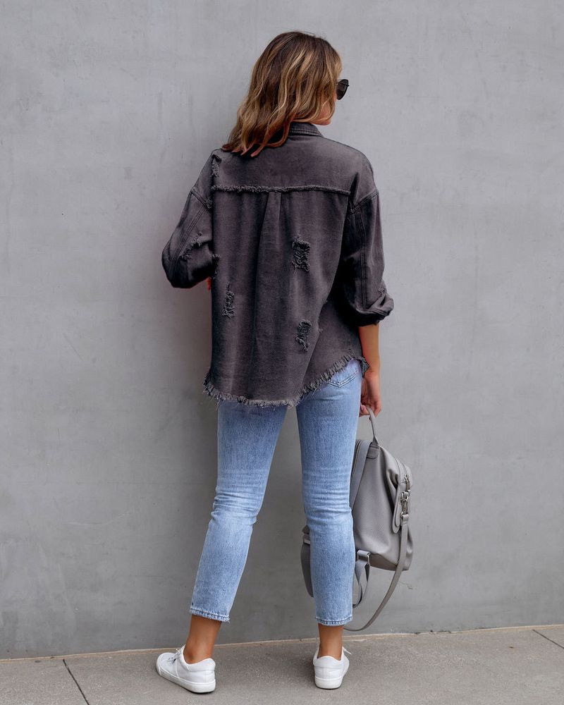 Distressed-Jeansjacke für Damen – Slim Fit, bequemer und stylischer Freizeitmantel mit Vintage-Waschung_voghion.com