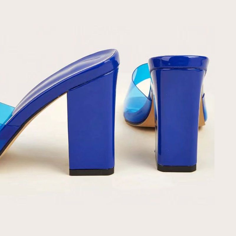 Square Head One Line High Heels Slipper Woman_voghion.com
