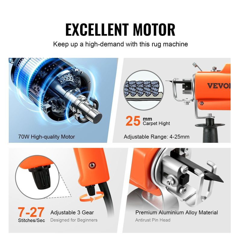 VEVOR Electric Carpet Tufting Machine Weaving Flocking Kit Cut Pile & Loop Pile_voghion.com