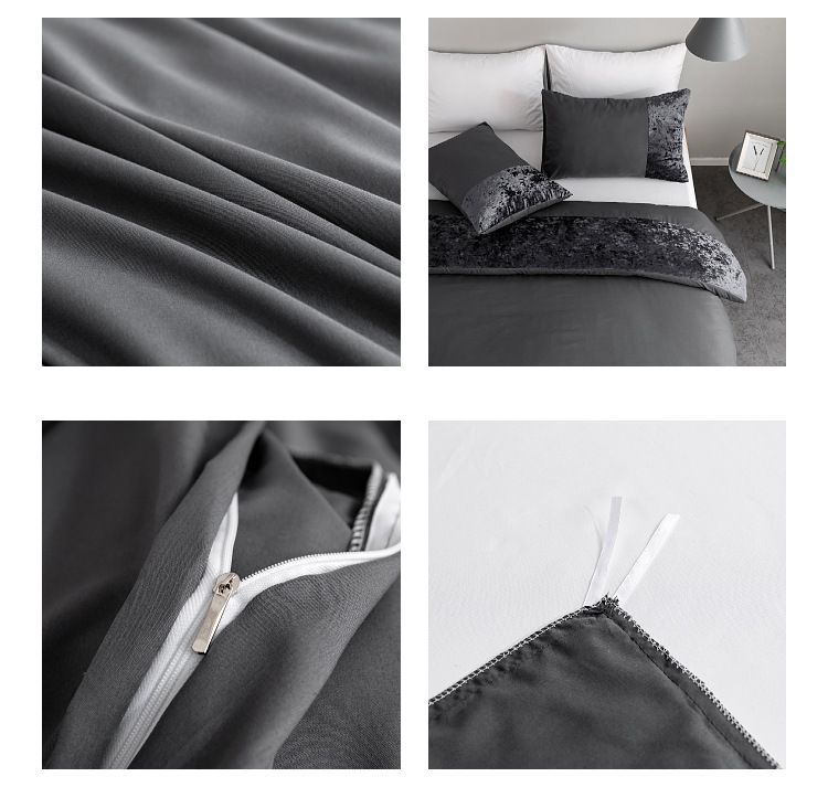 Parure de lit minimaliste moderne, housse de couette et taies d'oreiller gris clair et gris foncé - Fibre synthétique 90 g/m² avec teinture réactive_voghion.com