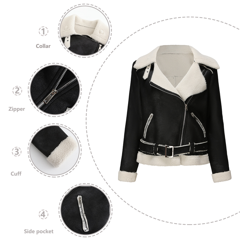 Damenbekleidung Herbst und Winter Pelz Integrierte warme Wildlederjacke Ledermantel Gürtel Reversmantel_voghion.com