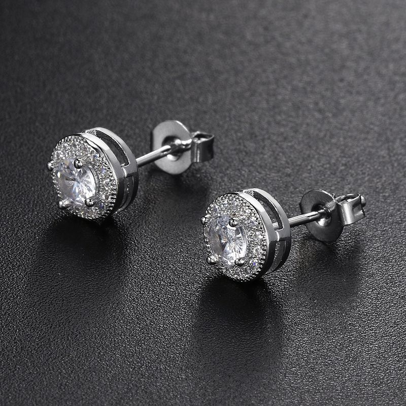 hot selling round full diamond hip hop earrings, zircon micro inlaid men's earrings, European and American popular fashion brand jewelry_voghion.com