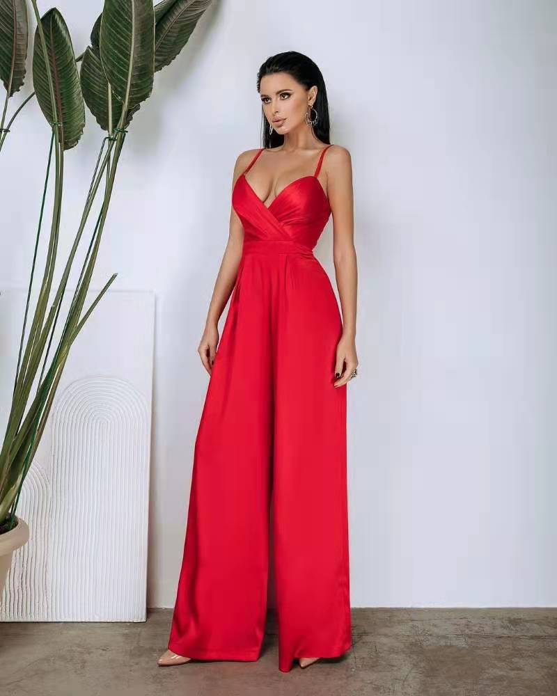 Kvinnors jumpsuit gränsöverskridande hängselbälte midja rak golvlång minimalistisk jumpsuit vår och sommar ny produkt_voghion.com