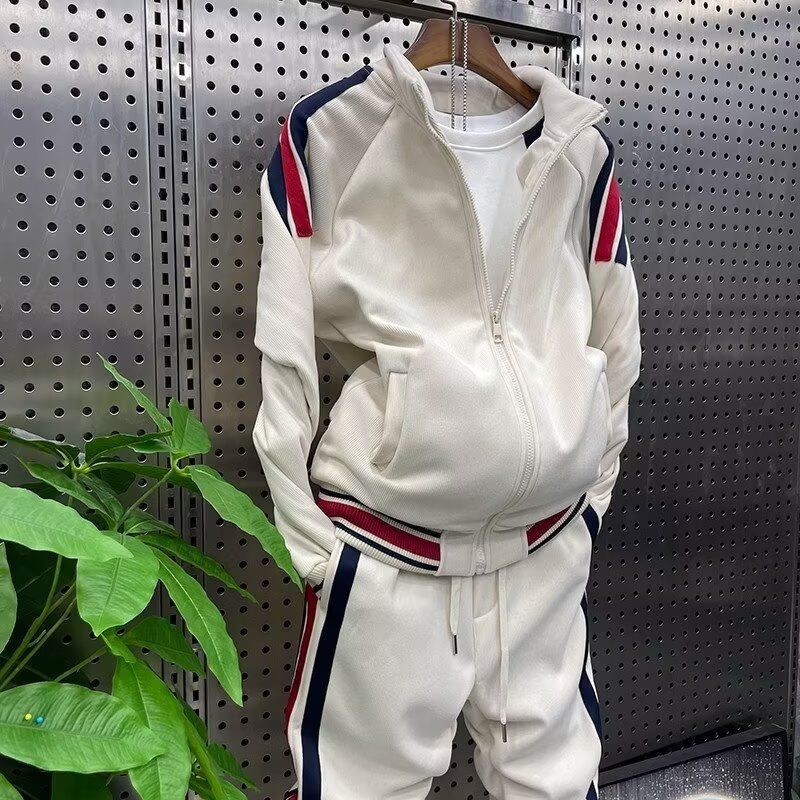 Herrenbekleidung Herbst-Winter-Sweatpants-Set mit Fleecefutter – Langarm-Jogginghose ohne Kapuze für Freizeit und Sport (Khaki/Schwarz, M-3XL)_voghion.com