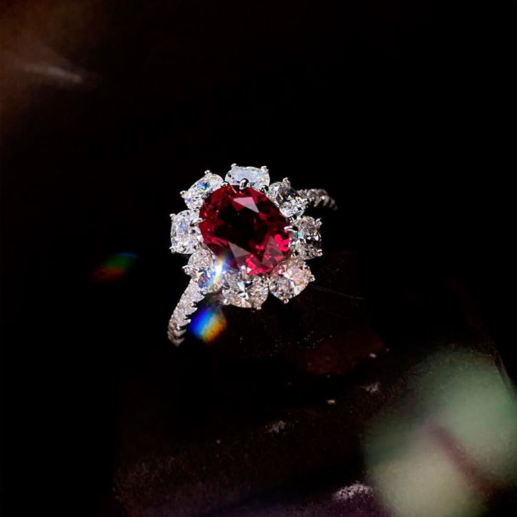 Pigeon Blood Ruby Ring For Women, Gold-Plated Inlaid Zirconia Colorful Gemstone Diamond Ring, Elegant Style_voghion.com
