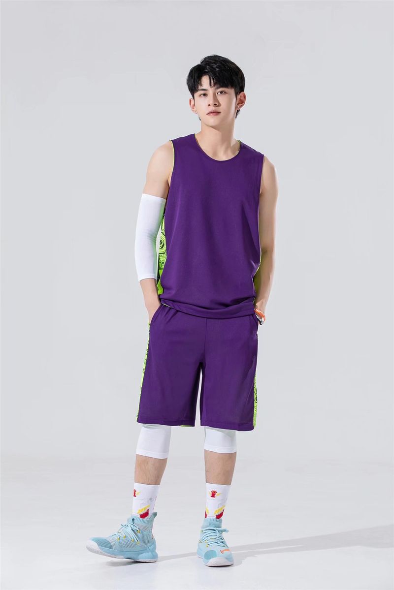 Costum de baschet cu două fețe, îmbrăcăminte sport lejeră pentru bărbați, uniformă personalizată pentru studenți, vestă imprimată,_voghion.com