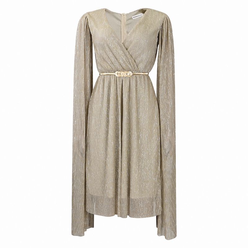 Damenbekleidung Neue V-Ausschnitt Temperament Langarm Cape Taille Kleid Rock_voghion.com