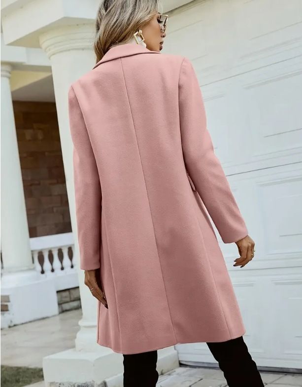 Elegante cappotto doppiopetto in lana da donna – Cappotto lungo invernale e autunnale con revers classico (marrone/rosa, S-XXL)_voghion.com