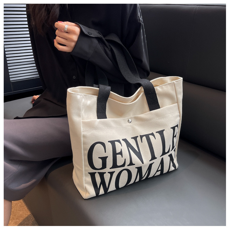 Minority Design Letter Canvas Bag Women's Single Shoulder Simple Art Lazy Large Capacity Tote Bag Women's Bag One Dropshipping_voghion.com