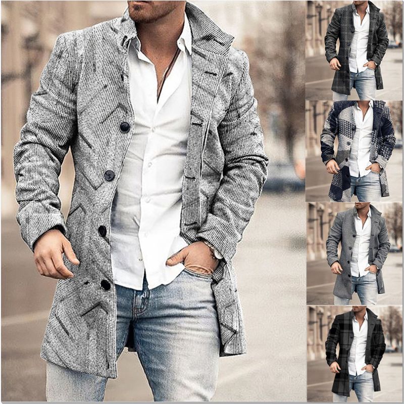 Veste longue décontractée à col rabattu pour homme, en laine imprimée CT 2025, collection automne-hiver_voghion.com