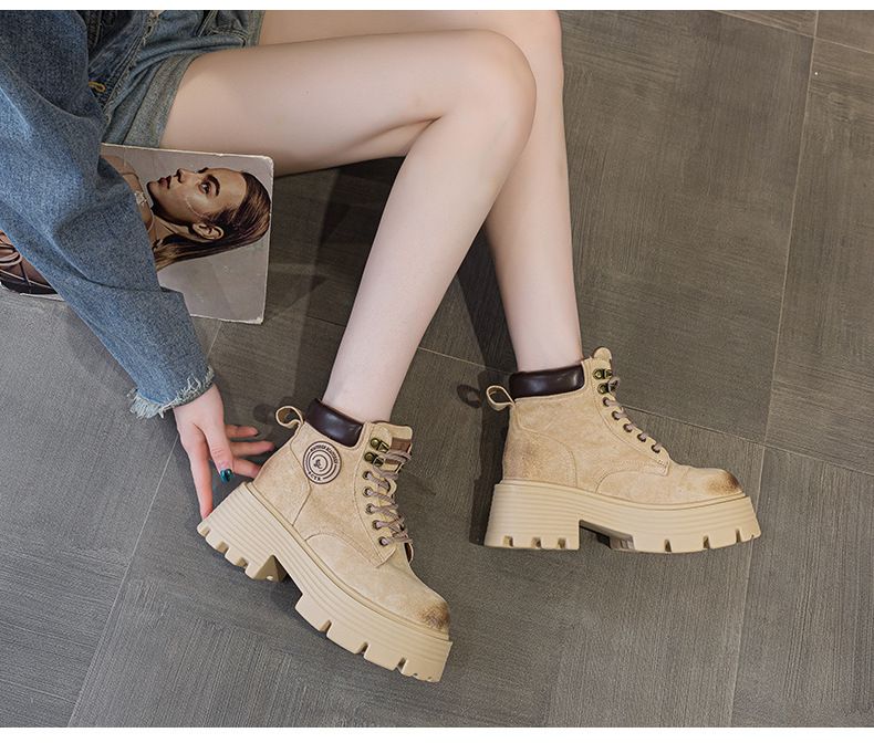 Botas amarillas grandes para mujer, nuevas botas de locomotora retro de piel de cerdo, botas cortas para herramientas de montañismo, botas Martin para mujer_voghion.com