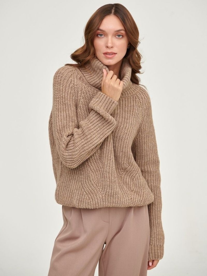 Maglione oversize da donna a collo alto in maglia – Pullover invernale spesso, tessuto acrilico morbido, maniche a spalla bassa, trendy e comodo per autunno e inverno_voghion.com