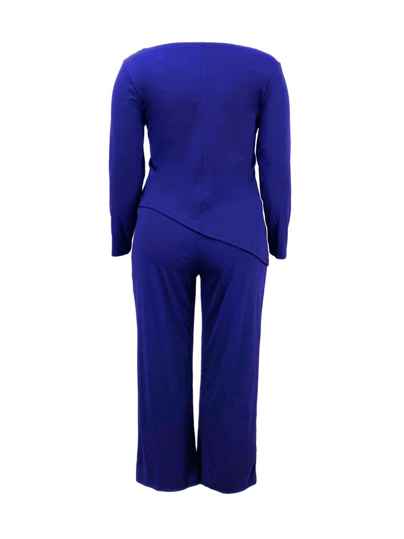 Imbracaminte de dama moda de vanzare fierbinte nou petrecere a timpului liber marime mari confortabil culoare solidă costum din două piese asimetric_voghion.com