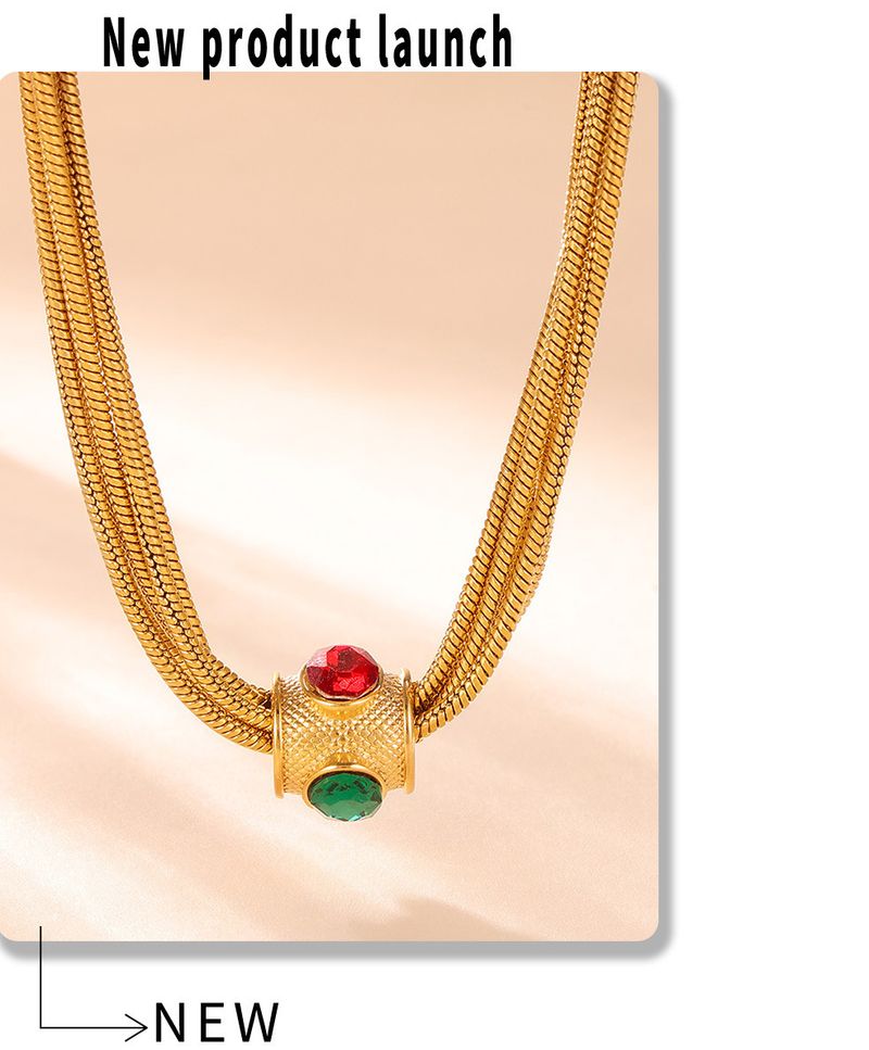 Damenschmuck, mehrlagige Halskette und Armband-Set mit Strasssteinen, Titanstahl vergoldet, minimalistisches Luxus-Modeaccessoire für Frauen_voghion.com