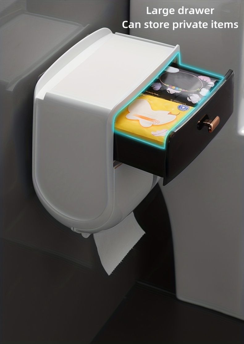 Porta carta igienica impermeabile a doppio strato, senza fori, da parete, grande capacità, moderno, nero, decorazione per bagno134_voghion.com