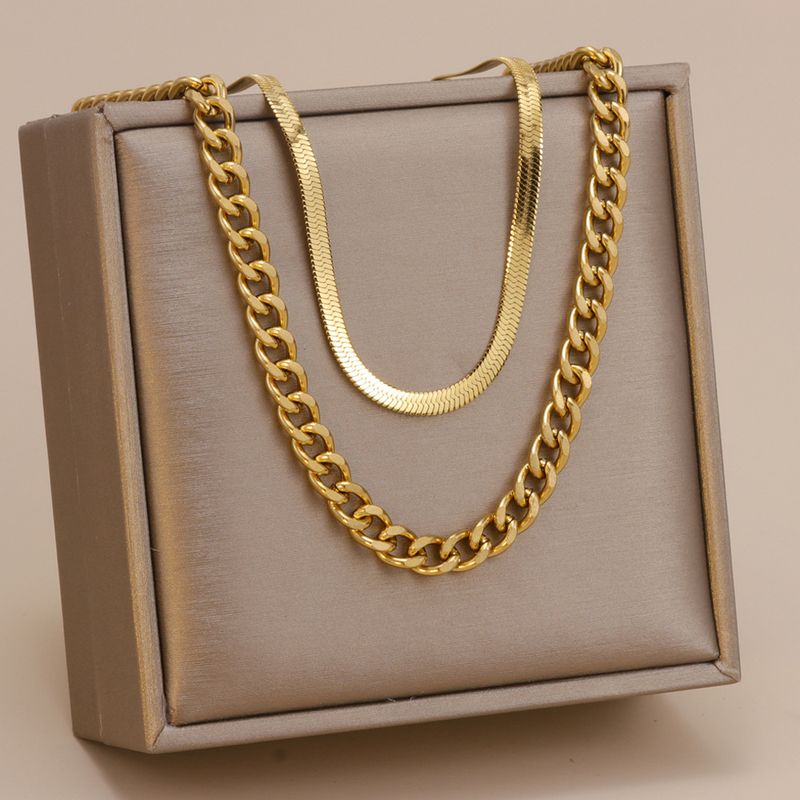 Gold Double Layer Chain Stainless Jewelry Hip Hop Trendy Ins Titanium Steel Cuban Necklace For Men_voghion.com