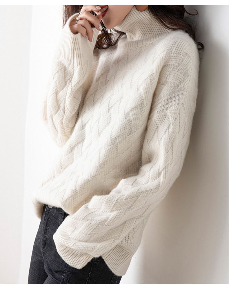 Maglione caldo a coste con collo alto per donna, autunno inverno 2024, nuova maglia base coreana spessa, stile allentato e pigro_voghion.com