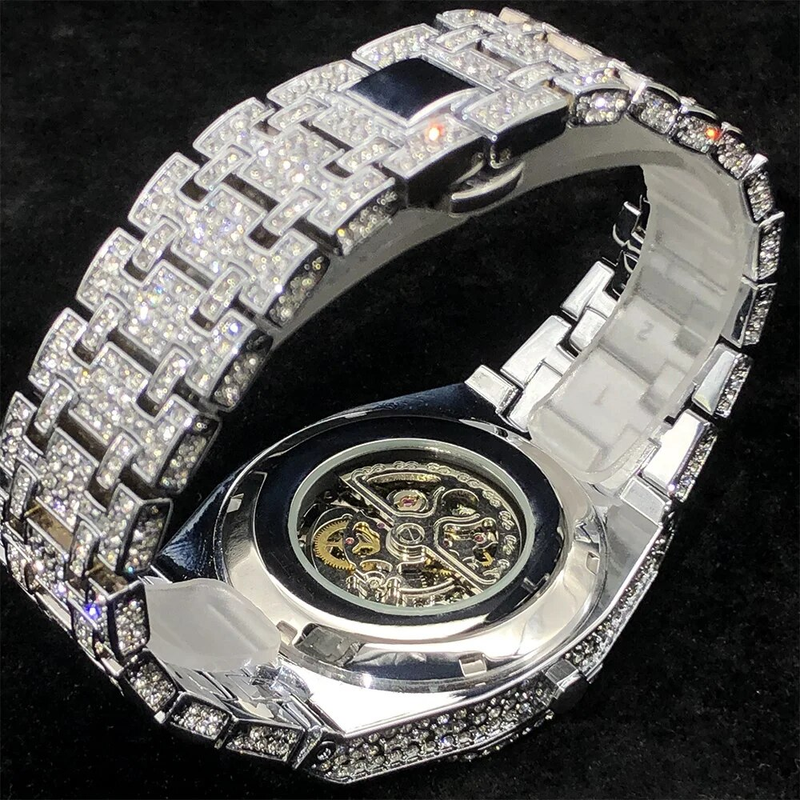 Dropshipping Diamond Watch For Men Gold Ice Out Automatic Watches Hiphop Bling Shiny Skeleton Mechanical Brand Clock_voghion.com