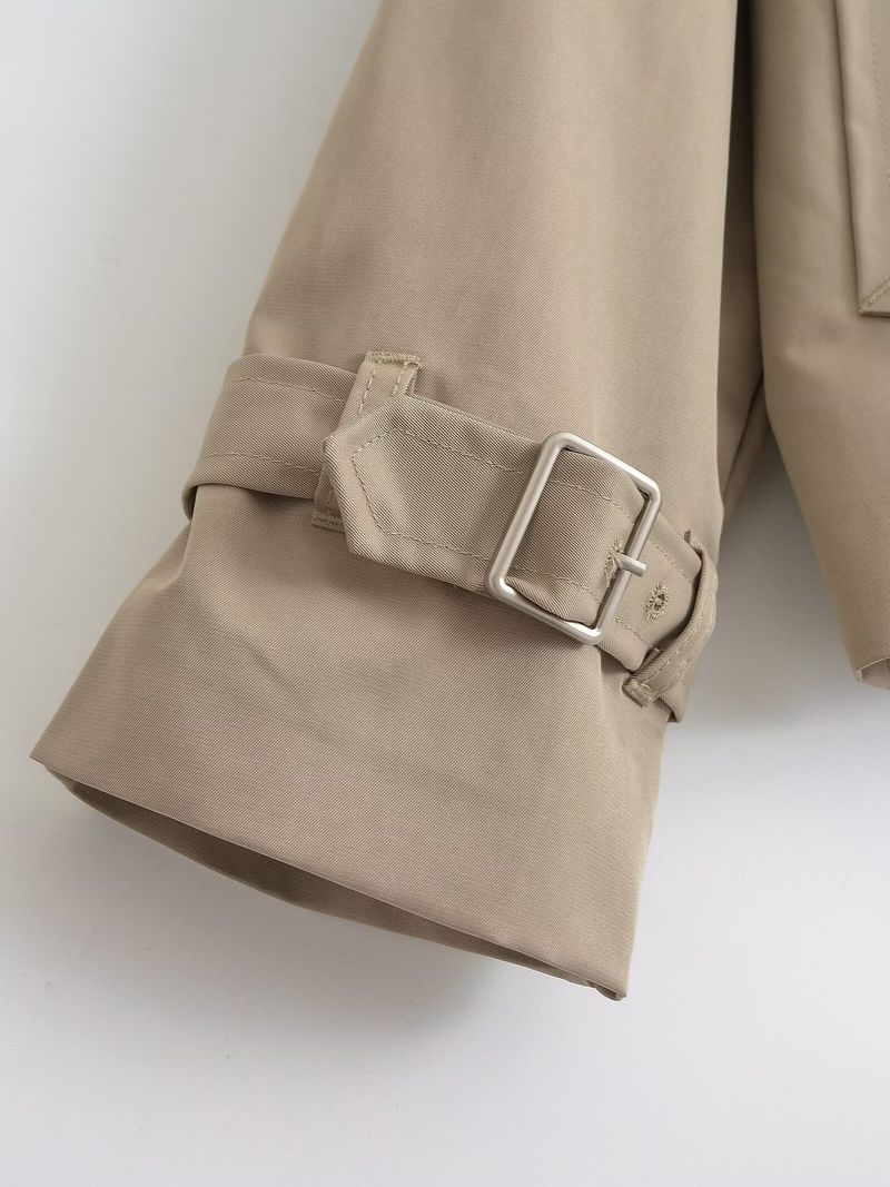Trench corto da donna con revers a lancia, oversize ed elegante - Giacca blazer casual classica con design doppiopetto (nero, cachi)_voghion.com