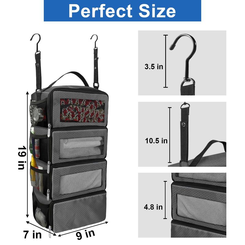 Faltbarer Reise-Organizer zum Aufhängen – Tragbare Gepäckaufbewahrungstaschen für Koffer (6er-Pack wasserfeste transparente Taschen, Schwarz/Grau)_voghion.com