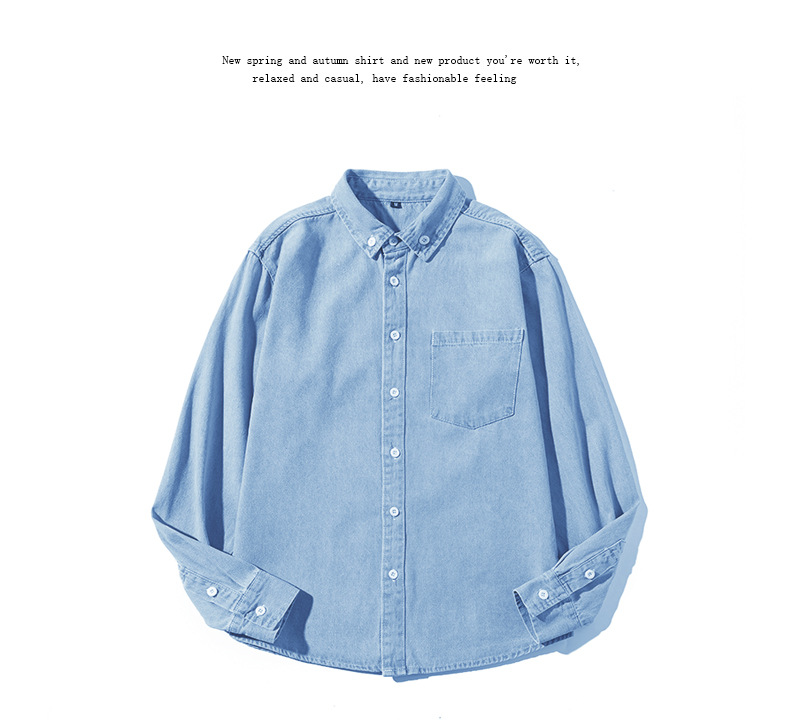 Außenhandel Frühling und Herbst reine Baumwolle gewaschen Jeanshemd langärmelige trendige vielseitige Herren Arbeitshemd japanische Freizeitjacke_voghion.com