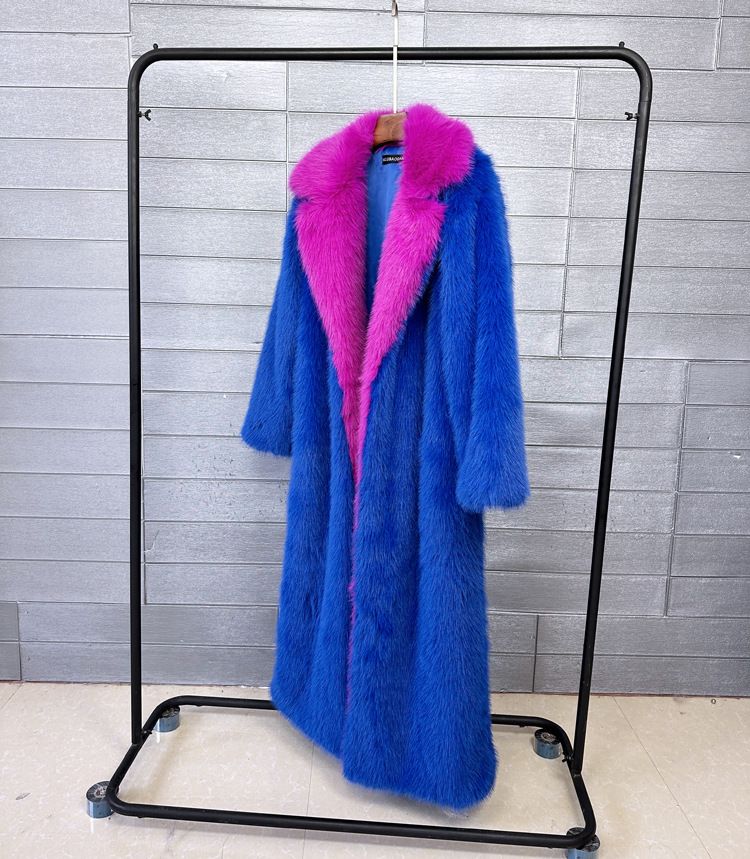 Luxury Faux Fur Long Coat Women's Winter Trench Jacket With Notched Collar & Street Style_voghion.com