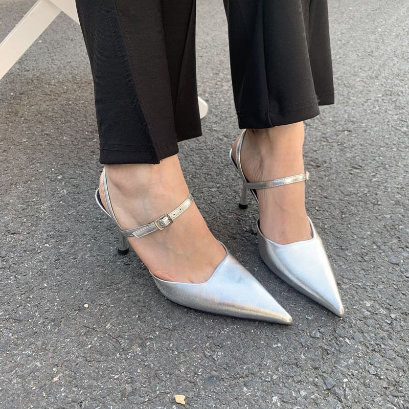 Tacchi sottili neri, piccolo stile profumato, tacchi alti a punta, nuovi sandali versatili estivi da donna in stile fata_voghion.com