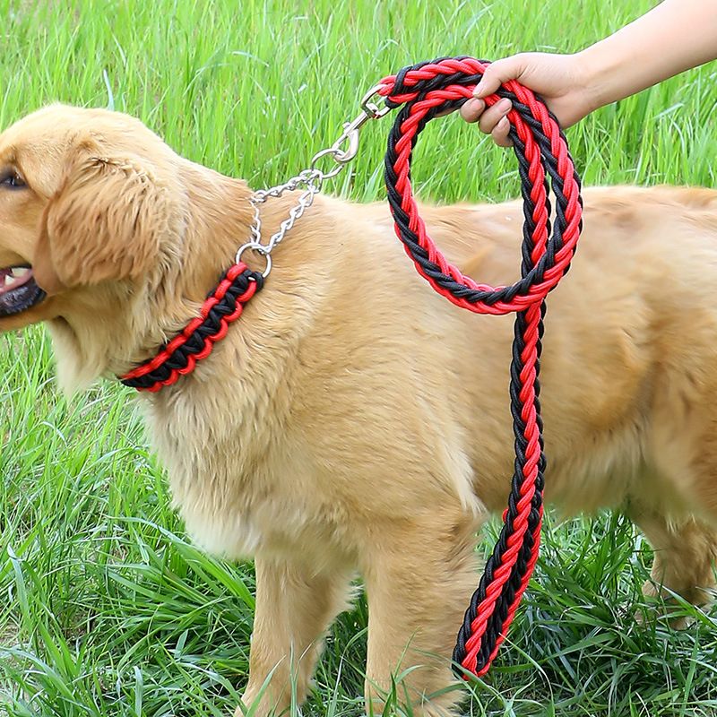 Coleira ajustável de nylon trançado com oito fios para cães de médio e grande porte, corrente para cães de estimação, resistente ao desgaste e durável_voghion.com