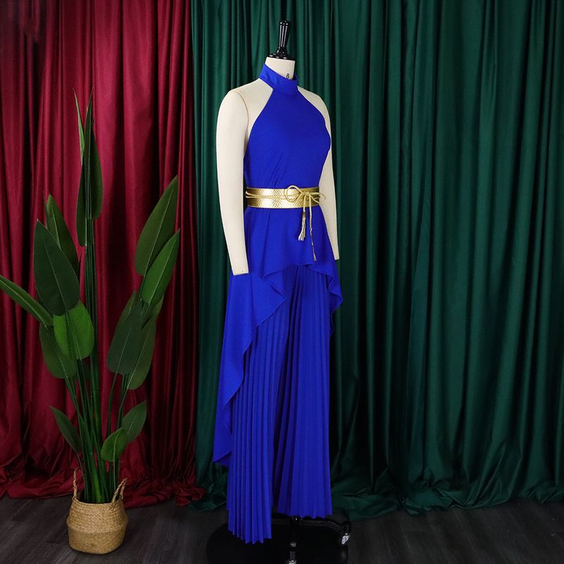 Damenbekleidung Sommermode zweiteilig ärmellos rückenfrei unregelmäßig langer Rock Hose mit weitem Bein_voghion.com