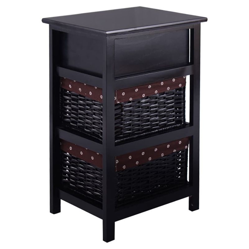 3 Tiers Wooden Storage Nightstand With 2 Baskets And 1 Drawer_voghion.com