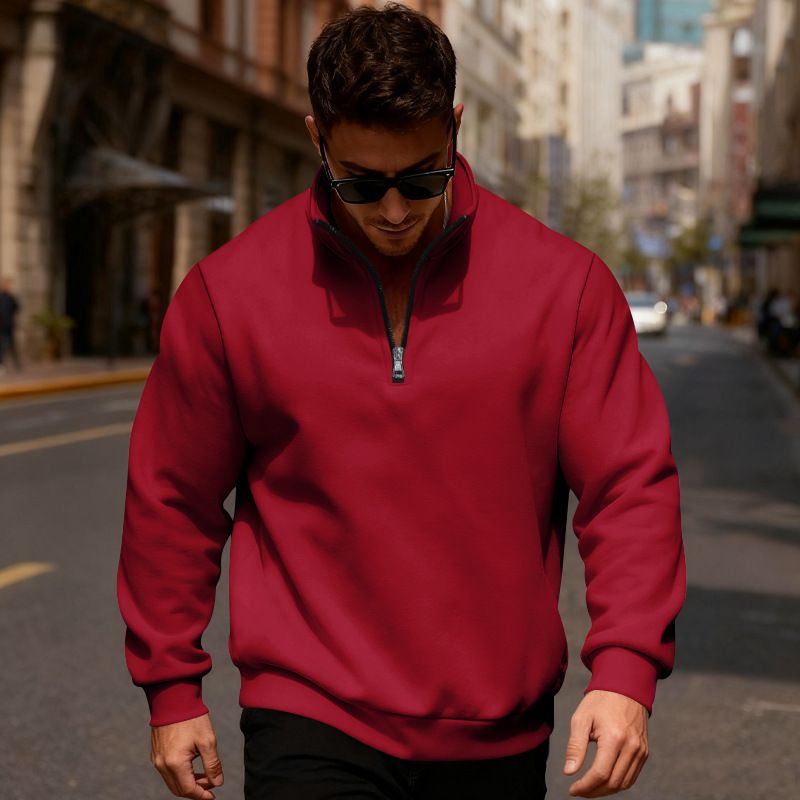 Felpa con cappuccio in pile casual da uomo con collo alto e mezza cerniera - Vestibilità ampia, calda e confortevole, taglia europea_voghion.com