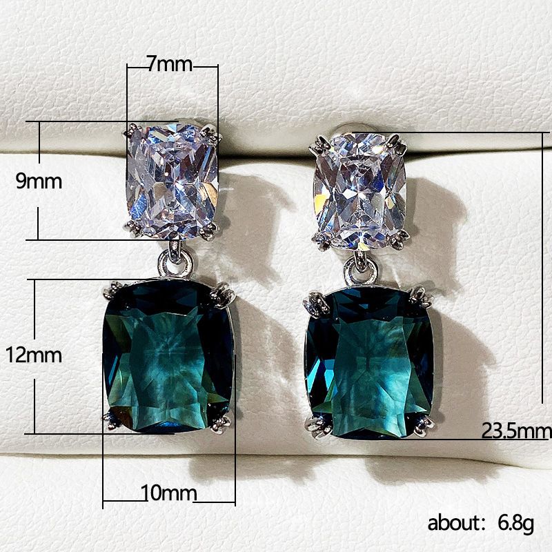 I nuovi orecchini di Cao Shi, grandi orecchini di zirconi con diamanti quadrati grassi, orecchini di cristallo blu pavone da donna_voghion.com