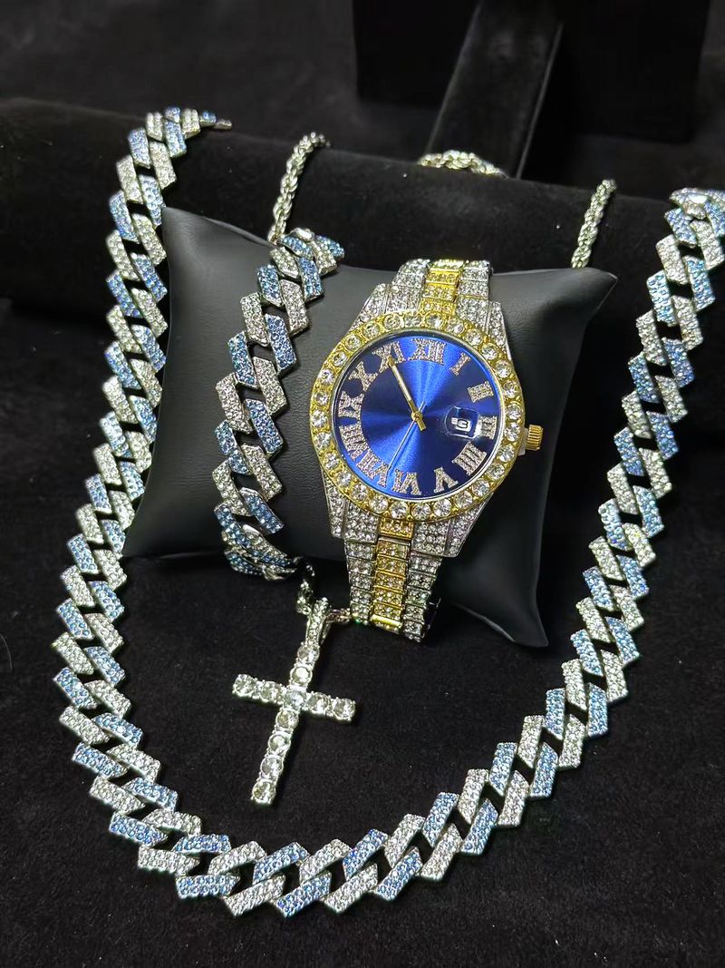 Stilvolles Quarzuhr-Set mit Diamantakzenten und passender Armband-Halsketten-Kombination – perfektes Geschenk für Männer und Frauen_voghion.com