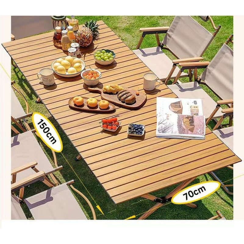 Set di tavoli e sedie da picnic per campeggio portatile, pieghevoli per esterni, involtini di pollo_voghion.com