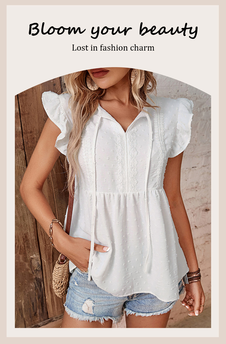 White Sleeveless Design Ruffled Shirt_voghion.com