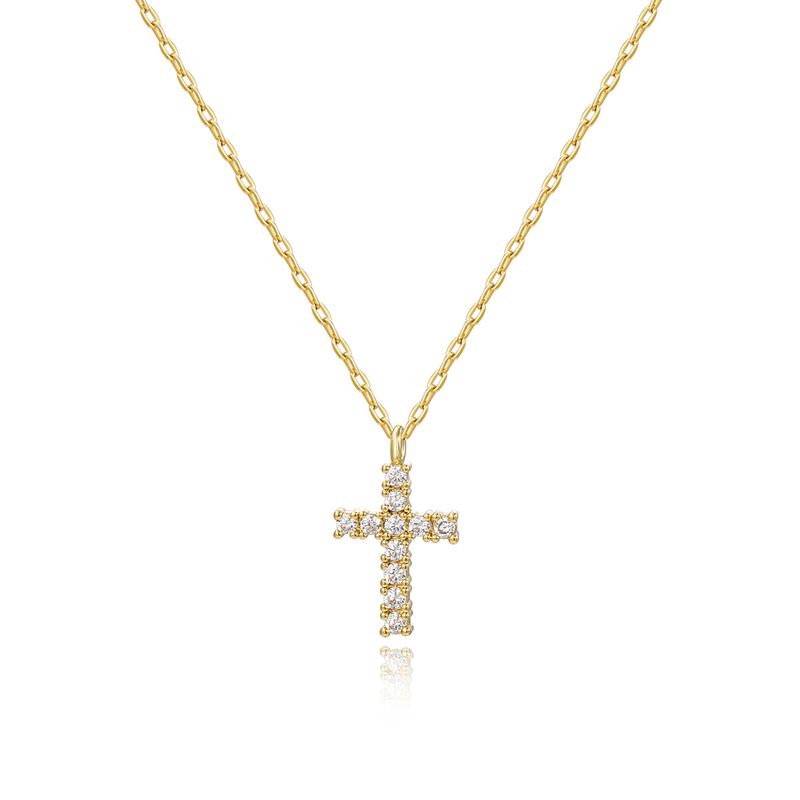 Collana da donna in oro con croce in rame e zirconio, ciondolo da donna placcato oro versatile ed elegante_voghion.com