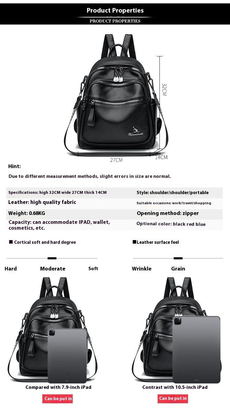 2024 New Fashionable Versatile Handbag Soft Leather Women's Backpack Student Multi Layer Large Capacity Shoulder Bag_voghion.com