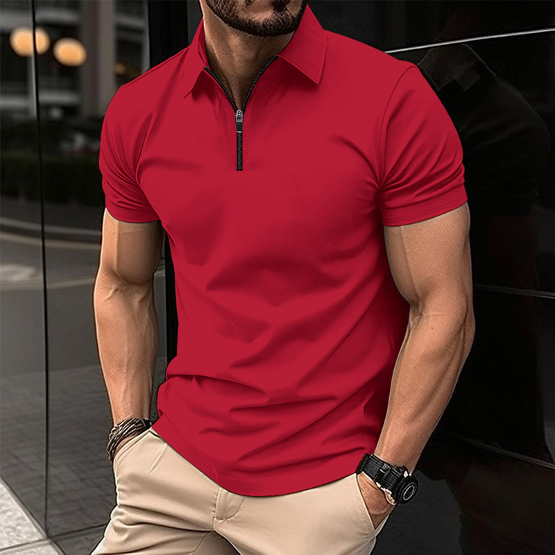Sommer Poloshirt Reißverschluss einfarbig Herren Sport Poloshirt_voghion.com