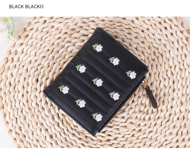 Kreatywna Nowa Moda Codzienna Uniwersalna Ładna Haftowana Damska Portfel Minimalistyczna Krótka Dwuwarstwowa Torba Na Karty Zmieniające_voghion.com