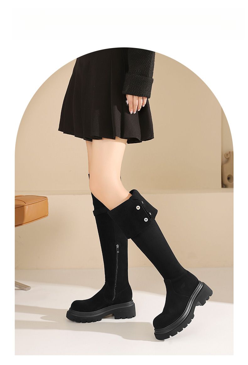 Herbst/Winter Neue Overknee-Stiefel Slim-Fit Wildleder Damen Stil Langbeinige Stiefel mit klobigem Absatz_voghion.com