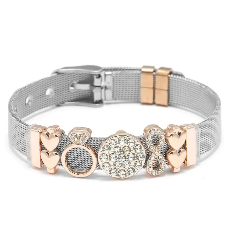 Silver Color Stainless Steel Mesh Original DIY Crystal Crown Heart Beads Keeper Bracelets For Women Men Jewelry Gift_voghion.com