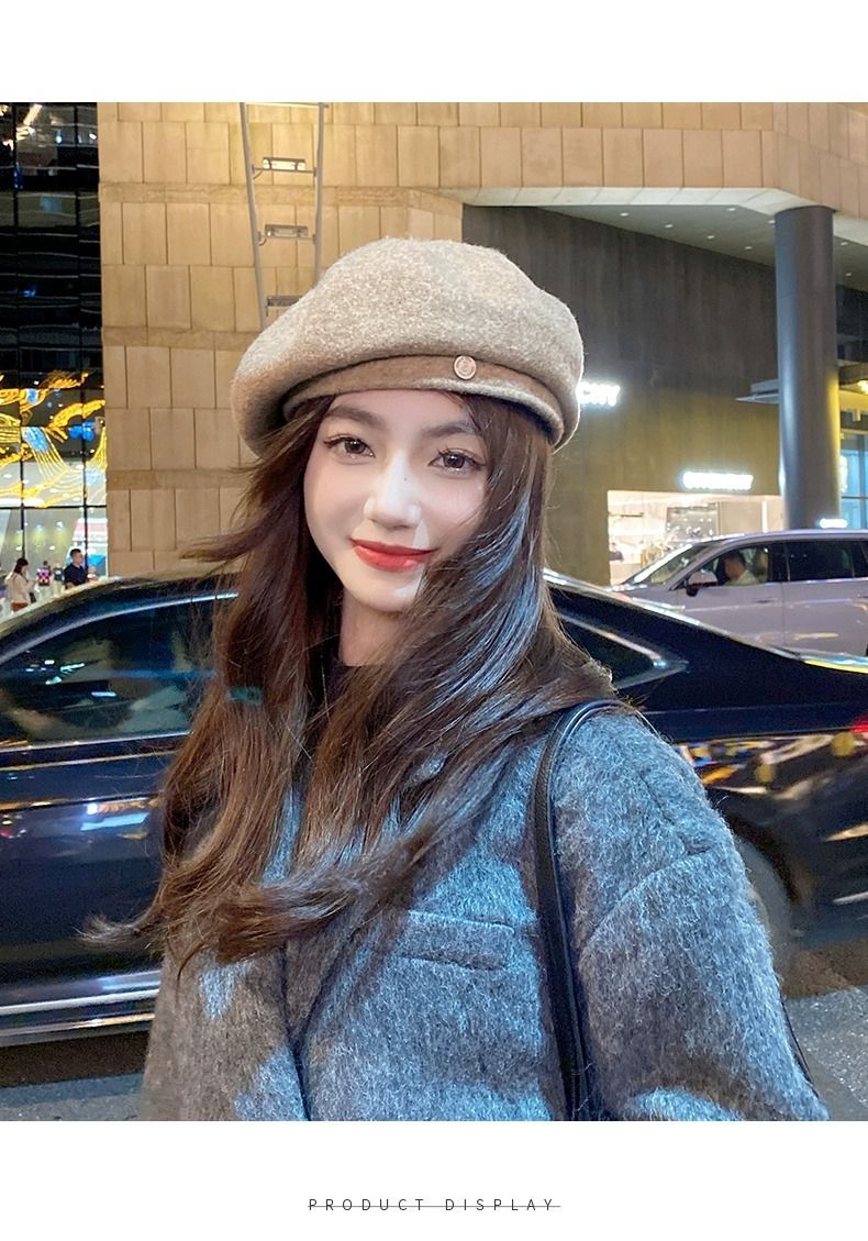 Autumn Berets, Round Emblem, Temperament, Wool Hat, Female Face, Small Autumn Winter High-quality, Elegant And Warm_voghion.com