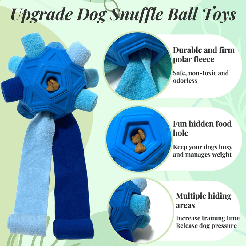 Interactive Dog Toy Durable Blue TPR Squeaky Puzzle Ball With Fluffy Fabric Rollers_voghion.com