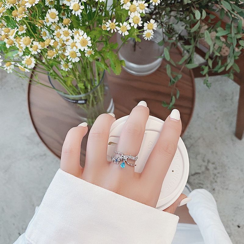Ring for women high-end feel, slightly inlaid with sweet and versatile love, opening ring, sparkling diamond flower_voghion.com