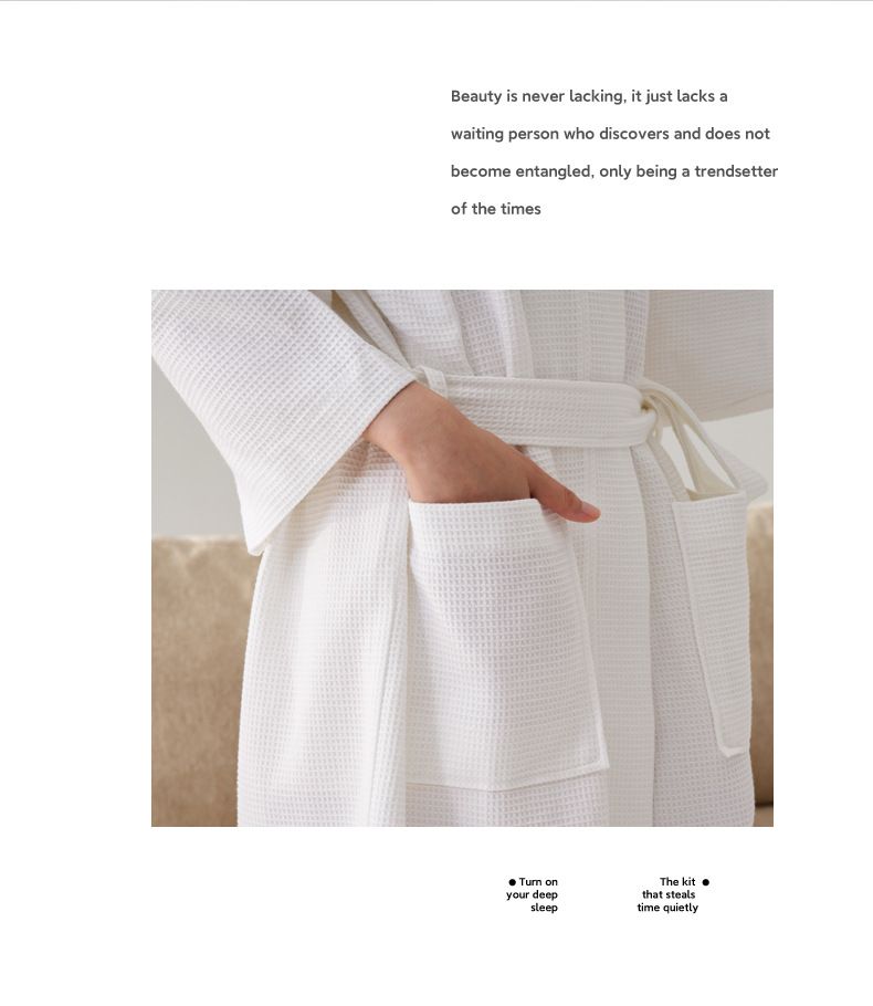 Mingke 100% Cotton Waffle Weave Bathrobe – Unisex All-Season White Spa Robe For Hotels & Home, One-Size Fits Most_voghion.com