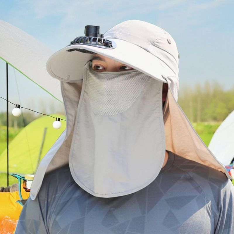 Cappello da pescatore alla moda da uomo, con cappuccio e ventola di raffreddamento, protezione completa, parasole, campeggio, anti-UV, traspirante, a tesa larga, per esterni_voghion.com