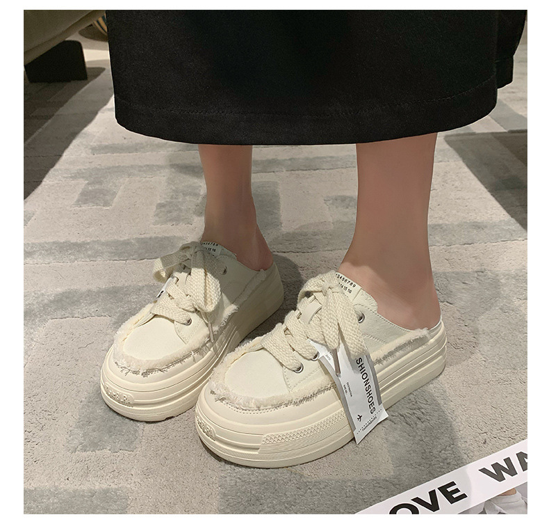 Baotou Semi-trail Canvas Shoes Women 2023 New Summer Net Red Slip-on Lazy shoes thick-soled heightened beggar shoes_voghion.com