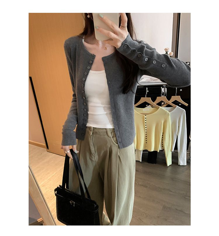 Cardigan in maglia di lana monopetto a maniche lunghe in stile francese europeo per donna, vestibilità slim fit, 2025, inizio primavera_voghion.com